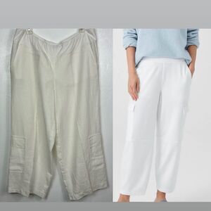 Eileen Fisher Organic Linen Ivory Pull On Cargo Crop Pants Size L